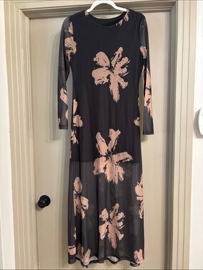 Black Maxi Dress with Blush Floral Print